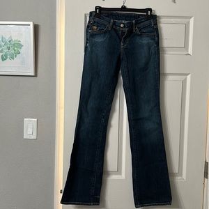 Citizens of Humanity Low stretch boot 27 slight tear back L leg from walking.
